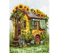 RKFLGEW 14CT Kit Punto Croce Prestampato Kit Punto Croce Stampato Casa Dei Girasoli Scenario Da Favola Ricamo Fai Da Te Per Adulti Kit Cucito Per Principianti Con Motivi Arte Ad Ago 40x50cm