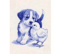 RKFLGEW 14CT Kit Punto Croce Timbrato Schizzo Di Un Animale，Un Cane Kit Punto Croce Ricamo Starter Set Per Principianti Decorazione Fai Da Te Per La Casa 50x70cm