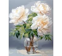 RKFLGEW 14CT Kit Ricamo Fiore Di Peonia Bianca Ricamo Fai Da Te Per Adulti Kit Di Ricamo Per Principianti Con Motivi Mezzopunto Art 40x50CM