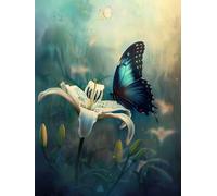 RKFLGEW 14CT Punto Croce Kit Da Ricamare Blu Farfalla Punto Croce Set Giglio Bianco Pre Stampato Cross Stitch Kit Per Adulti Principianti, Kit Di Ricamo Wall Art Home Decor 30x40cm