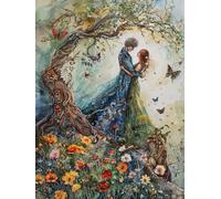 RKFLGEW 14CT Punto Croce Kit Da Ricamare Coppia Di Elfi Degli Alberi Grandi Tessuto Prestampato Punto Croce Fai Da Te Arte Ricamo Kit Ricamo Per Adulti Principianti 80x100cm