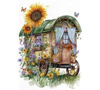 RKFLGEW 14CT Punto Croce Kit Da Ricamare Set Punto Croce Casa Dei Girasoli Paesaggio Dei Cartoni Animati Ricamo Fai-Da-Te Per Adulti Kit Di Cucito Per Principianti Con Motivi Mezzopunto Art 40x50cm