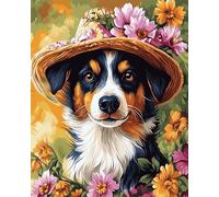 RKFLGEW 14CT Quadri Punto Croce Cane Dei Cartoni Animati Che Indossa Un Cappello Kit Punto Croce Prestampato Per Adulti Principianti,Set Ricamo Arte Murale Decorazione Per La Casa 60x80cm