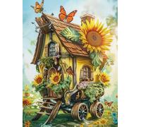 RKFLGEW 14CT Quadri Punto Croce Kit Da Ricamo Casa Dei Girasoli Kit A Punto Croce Con Paesaggi Da Favola Per Principianti O Adulti,Kit Punto Croce Facile Da Contare Fai Da Te 50x70cm