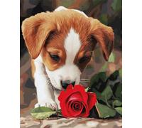 RKFLGEW 14CT Quadri Punto Croce Rose Rosse E Un Cucciolo Kit Punto Croce Contati Ricamo Set Arti E Mestieri Per La Decorazione Della Casa 60x80cm