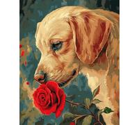RKFLGEW 14CT Quadri Punto Croce Rose Rosse E Un Cucciolo Ricamo Fai Da Te Per Adulti Kit Principianti Con Modelli Arte Ricamos 60x80cm