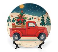 RKJVB Bone China Piatto decorativo con display 15,5 cm Stand Ceramica Decor Plate Red Truck Christmas Ceramic Ornament Plates Ceramic Dinner Plate Crafts Piatti decorativi per Home Club