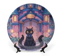 RKJVB Piatto decorativo in porcellana Bone China con display 15,5 cm, piatto decorativo in ceramica con gatto e castello magico, piatti ornamentali in ceramica piatti da pranzo in ceramica piatti