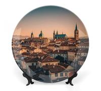 RKJVB Piatto decorativo in porcellana Bone China con display 22,1 cm Piastra decorativa in ceramica La città vecchia al tramonto Piatti ornamentali in ceramica Piatto da pranzo in ceramica Piatti
