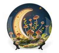 RKJVB Piatto decorativo in porcellana Bone China con display 22,1 cm, piatto decorativo in ceramica a forma di fungo, luna e stelle, piatti ornamentali in ceramica per casa, club