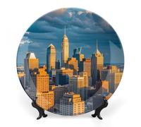 RKJVB Piatto decorativo in porcellana Bone China con display 25,7 cm, piatto decorativo in ceramica Una città occupata della città, piatti ornamentali in ceramica piatto da pranzo in ceramica piatti