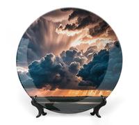 RKJVB Piatto decorativo in porcellana Bone China con display da 19,6 cm Piastra decorativa in ceramica Magnifica tempesta di pioggia Nube Piatti ornamentali in ceramica Piatto da pranzo in ceramica