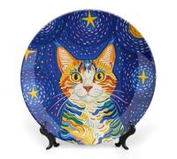 RKJVB Piatto decorativo in porcellana Bone China con display da 19,6 cm, piatto decorativo in ceramica con gatto che guarda le stelle, piatti ornamentali in ceramica piatti da pranzo in ceramica