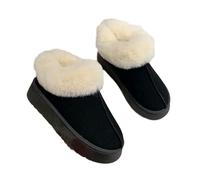 RKK Fuzzy Slippers For Women, Platform Mini Boots Womens House Slipper Fluffy Warm Boots Slip-on Suede Fur Lined Anti-Skid Sole, Indoor & Outdoor Shoes(Black,37)