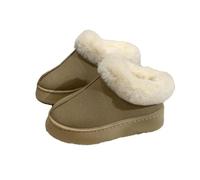 RKK Fuzzy Slippers For Women, Platform Mini Boots Womens House Slipper Fluffy Warm Boots Slip-on Suede Fur Lined Anti-Skid Sole, Indoor & Outdoor Shoes(Khaki,40)