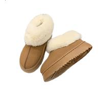 RKK Fuzzy Slippers For Women, Platform Mini Boots Womens House Slipper Fluffy Warm Boots Slip-on Suede Fur Lined Anti-Skid Sole, Indoor & Outdoor Shoes(Brown,38)
