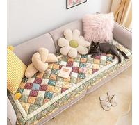 RKK Garden Chic Cotton Protective Couch Cover, Funny Fuzzy Couch Cover Magic Sofa Cover, Cotton Quilted Couch Cover Seat Cushion Large Plaid Square Pet Mat Bed(Green-a,70 * 210cm/27.5 * 82.6")