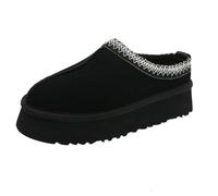 RKK Platform Women's Winter Snow Boots, Fuzzy Slippers for Women Fur Lined Warm Padded Thickened Warm Casual Shoes Winter Fluffy House Shoes Home Slippers(Black,43)