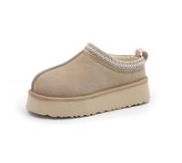 RKK Women's Platform Mini Boots Fuzzy Slippers For Women Indoor Slippers Winter Snow Boots Slip On Fur Fleece Lined Suede Short Ankle Boots Casual Shoes(Beige,35)