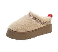 RKK Women's Platform Slippers Mini Boots Warm Fur Ankle Boots Short Plush Lined Thick Sole Fuzzy Comfort Home Cotton Shoes Winter Snow Boots(Khaki,4)