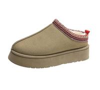 RKK Women's Slippers Suede Platform Mini Boots Fuzzy Cozy Slippers Winter Fluffy Warm Comfy Furry Shoes for Outdoor Indoor House(Khaki,39)