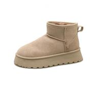 RKK Women's Ultra Mini Platform Boots Classic Short Ankle Boot Warm Fur Lined Snow Boots Anti-Slip Winter Boots for Outdoor(Beige,36)