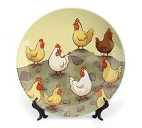 Rkklvbns A Brood of Chickens Piatti decorativi da 25,4 cm in ceramica Bone China Piatto decorativo con espositore Piatti da dessert per casa ufficio decorazione da parete