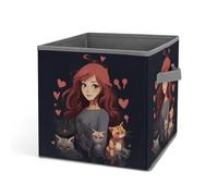 Rkklvbns A Girl Who Loves Cats - Cestino portaoggetti pieghevole con manici, grande organizer per vestiti, in tessuto, per organizzare libri, coperte, giocattoli
