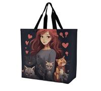 Rkklvbns A Girl Who Loves Cats Donne Tote Bag Spalla Grocerie Borse Portatile Borsa Portatile Leggero Durevole per Lavoro Viaggi Borsa Casual
