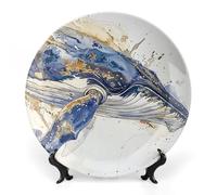 Rkklvbns A Picture of A Whale Piatti decorativi da 25,4 cm in ceramica Bone China Piatto decorativo con espositore Piatti da dessert per casa ufficio decorazione da parete
