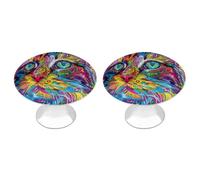 Rkklvbns A Psychedelic Cat - Confezione da 2 pomelli moderni per cassetti e cassettiere, rotondi, per cucina, camera da letto, cassetti del bagno