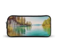 Rkklvbns Acqua pulita e paesaggio del lago grande astuccio portamatite portatile con cerniera organizzatore di cancelleria semplice stoccaggio cancelleria estetica per ufficio college uso adulto