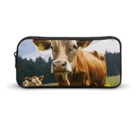 Rkklvbns Animale marrone mucca grande astuccio portamatite portatile con cerniera cancelleria organizzatore semplice archiviazione estetica cancelleria per ufficio college uso adulto
