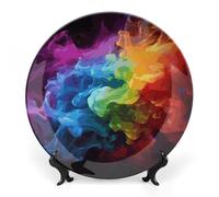 Rkklvbns Arcobaleno fumo Bone China Piatto decorativo Art Porcellana Piatto con Espositore Montaggio A Parete Decorazione Casa per Ufficio Hotel Parete 17,8 cm
