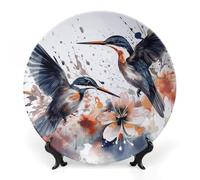 Rkklvbns Art with Lily Flowers Birds Acquerello Piatti decorativi da 15,2 cm in ceramica Bone China Piatto decorativo con espositore Piatti da dessert per casa ufficio decorazione da parete