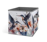 Rkklvbns Art with Lily Flowers Birds Watercolor Storage Bin - Cesto portaoggetti pieghevole con manici, grande organizer per vestiti in tessuto per organizzare libri, coperte, giocattoli