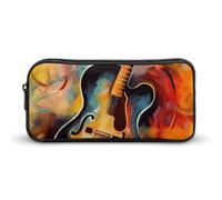 Rkklvbns Astratto Acquerello Chitarra Grande Astuccio Portamatite Portatile con Cerniera Cancelleria Organizer Semplice Stoccaggio Estetica Cancelleria per Ufficio College Uso Adulto