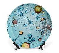 Rkklvbns Astrazione Biologia Chimica Piatti decorativi 8 "Piatti piani in ceramica Bone China Piatto decorativo con espositore Piatti da dessert per casa ufficio Decorazione da parete