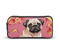 Rkklvbns Astuccio grande con carlino e pizza, astuccio portatile con cerniera, organizer per cancelleria, semplice da riporre, per ufficio, università, uso adulto