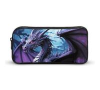 Rkklvbns Astuccio grande con drago viola e luna viola, astuccio portatile con cerniera, organizer per cancelleria, semplice da riporre, per ufficio, università, uso adulto
