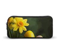 Rkklvbns Astuccio grande con fiori gialli e uova, astuccio portatile con cerniera, organizer per cancelleria, semplice da riporre, per ufficio, università, uso adulto