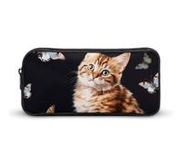 Rkklvbns Astuccio grande con gatto e farfalla, astuccio portatile con cerniera, organizer per cancelleria, semplice da riporre, per ufficio, università, uso adulto