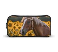 Rkklvbns Astuccio grande con girasole giallo e cavallo, astuccio portatile con cerniera, organizer per cancelleria, semplice da riporre, per ufficio, università, uso adulto