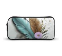 Rkklvbns Astuccio grande con piume e fiore, astuccio portatile con cerniera, organizer per cancelleria, semplice da riporre, per ufficio, università, uso adulto