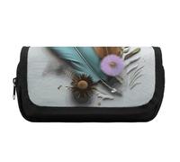 Rkklvbns Astuccio per matite con fiore e piume, doppia grande capacità, resistente, con cerniera, multi-slot, elegante scatola portaoggetti da ufficio