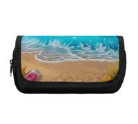 Rkklvbns Astuccio per matite con motivo tropicale blu mare spiaggia doppio grande capacità astuccio portapenne durevole con cerniera multi-slot portapenne elegante scatola portaoggetti da ufficio