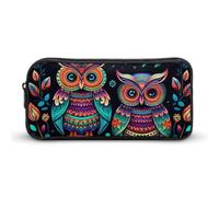 Rkklvbns Astuccio portamatite portatile con immagini di gufo colorato, con cerniera, organizer per cancelleria, semplice da riporre, per ufficio, università, uso adulto
