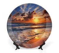 Rkklvbns Beach Sunrise Piatti decorativi da 20,3 cm in ceramica Bone China Piatto decorativo con espositore Piatti da dessert per casa ufficio decorazione da parete