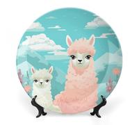 Rkklvbns Bella alpaca Bone China Piatto decorativo in porcellana artistica con espositore da parete decorazione per la casa per ufficio hotel 20,3 cm
