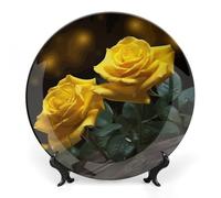 Rkklvbns Bellissimo piatto decorativo in porcellana con rose gialle in porcellana con espositore da parete, decorazione per la casa per ufficio hotel da 17,8 cm